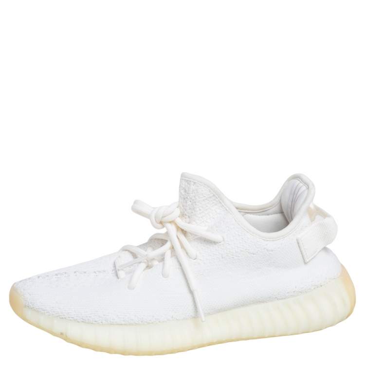 Pre Owned Yeezy x Adidas Cotton Knit Boost 350 V2 Triple White Sneakers Size 41 1/3 