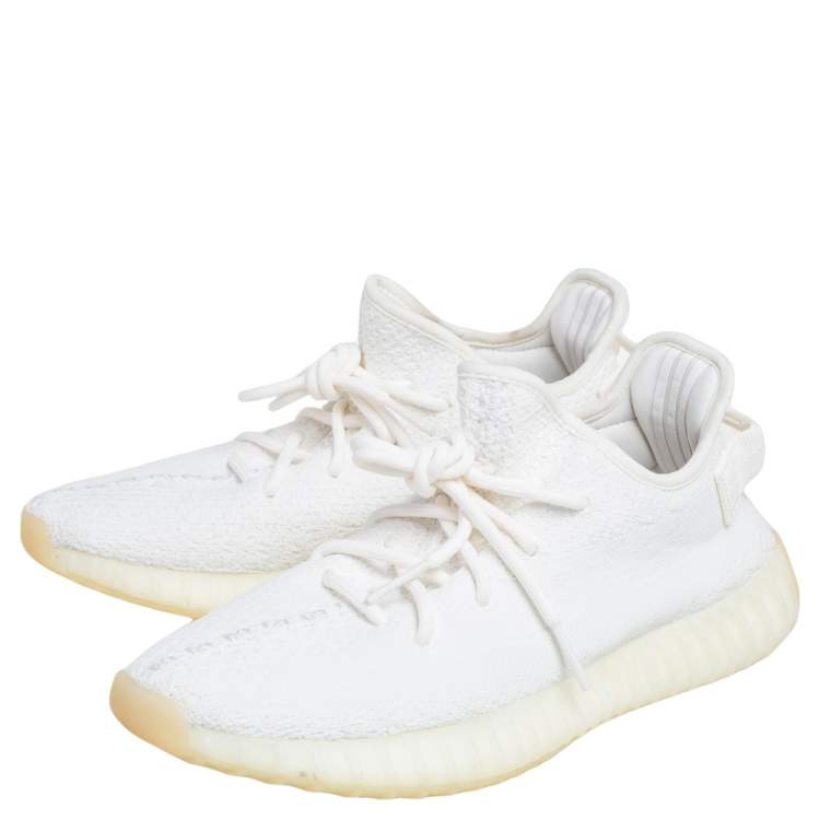 Pre Owned Yeezy x Adidas Cotton Knit Boost 350 V2 Triple White Sneakers Size 41 1/3 