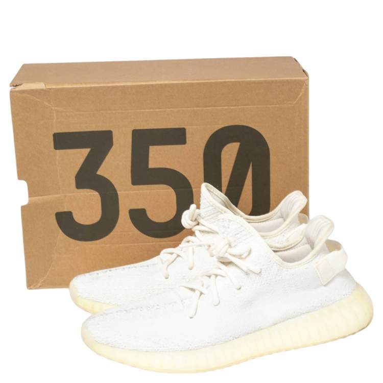 Pre Owned Yeezy x Adidas White Knit Fabric Boost 350 V2 Cream/Triple White Sneakers Size 43 1/3