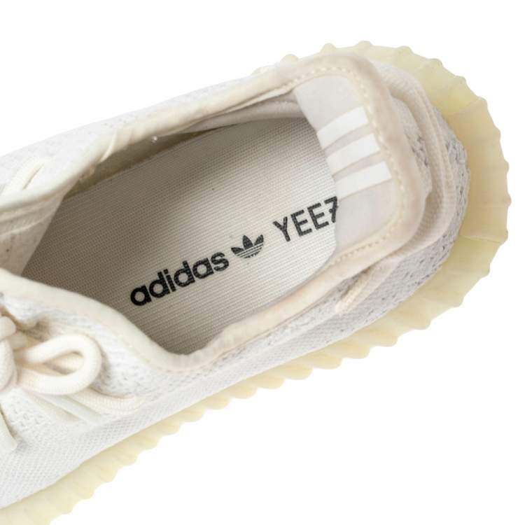Pre Owned Yeezy x Adidas White Knit Fabric Boost 350 V2 Cream/Triple White Sneakers Size 43 1/3