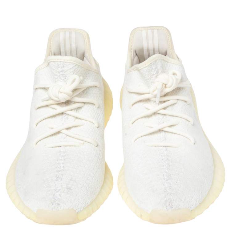 Pre Owned Yeezy x Adidas White Knit Fabric Boost 350 V2 Cream/Triple White Sneakers Size 43 1/3