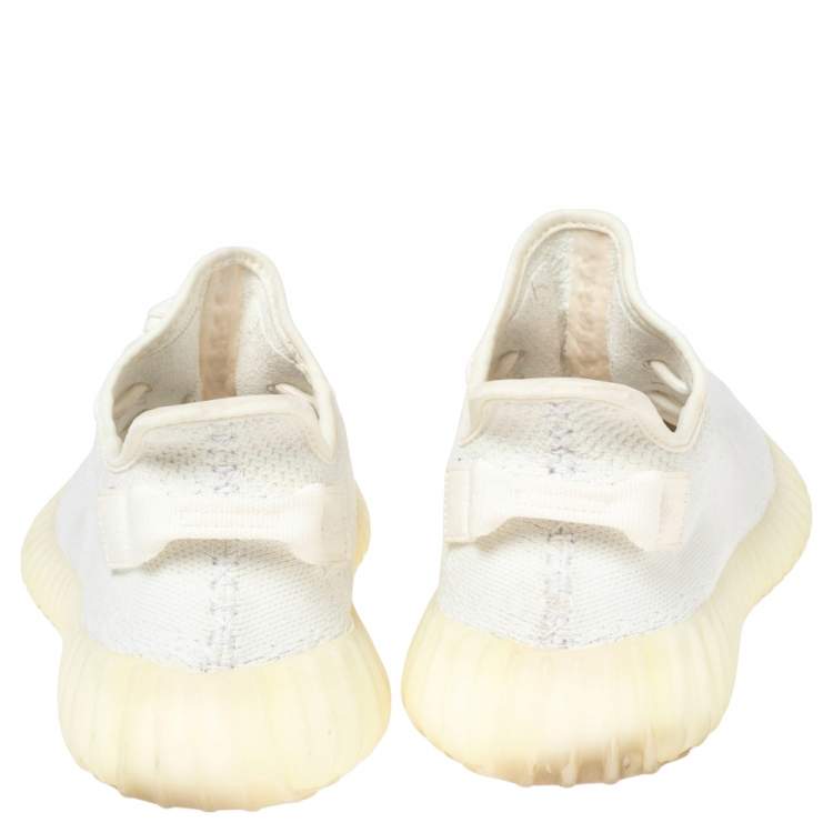 Pre Owned Yeezy x Adidas White Knit Fabric Boost 350 V2 Cream/Triple White Sneakers Size 43 1/3