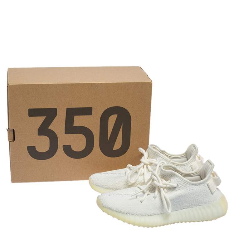 Pre Owned Yeezy x Adidas White Knit Fabric Boost 350 V2 Cream/Triple White Sneakers Size 36