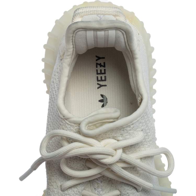 Pre Owned Yeezy x Adidas White Knit Fabric Boost 350 V2 Cream/Triple White Sneakers Size 36