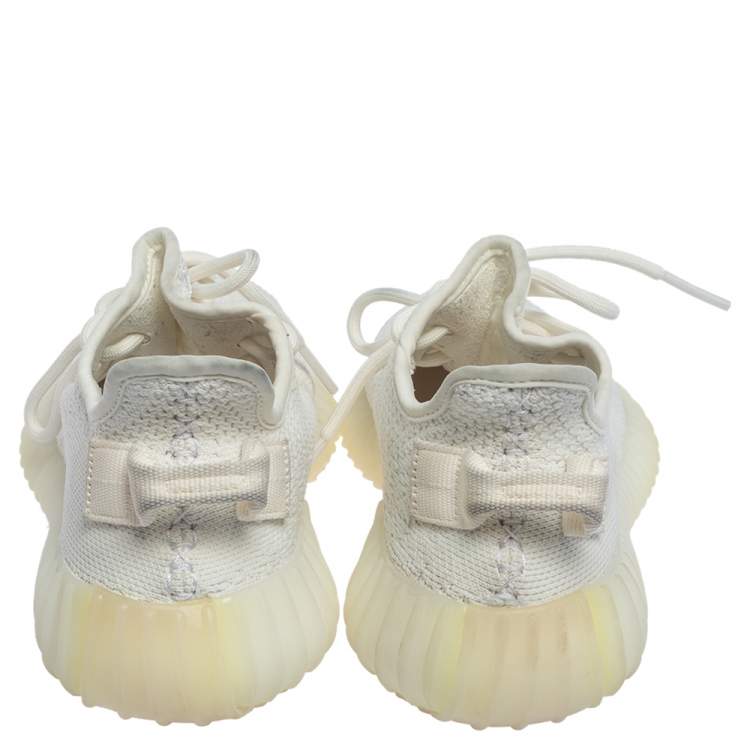 Pre Owned Yeezy x Adidas White Knit Fabric Boost 350 V2 Cream/Triple White Sneakers Size 36