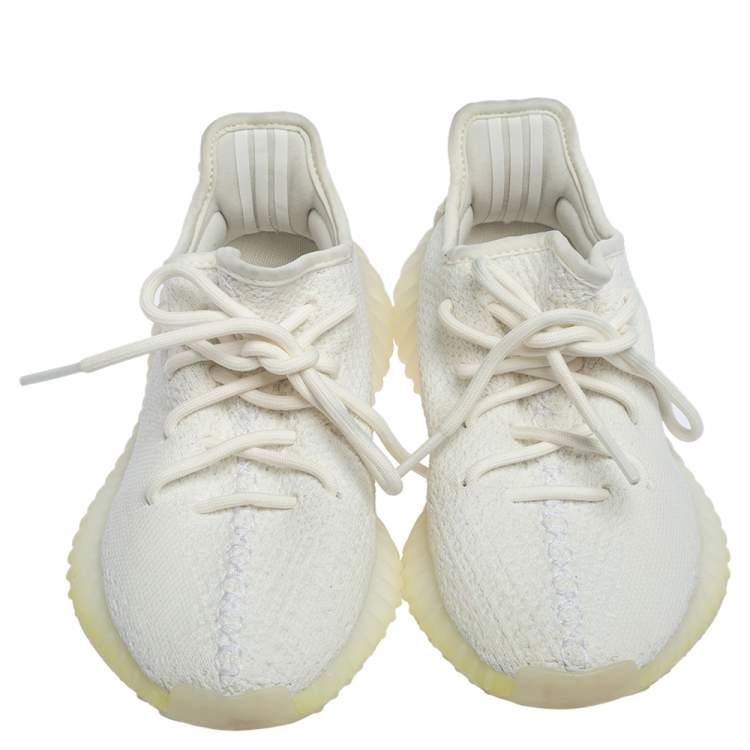 Pre Owned Yeezy x Adidas White Knit Fabric Boost 350 V2 Cream/Triple White Sneakers Size 36