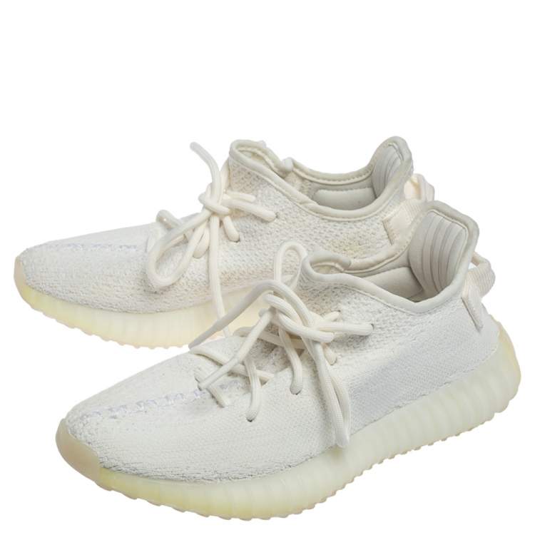 Pre Owned Yeezy x Adidas White Knit Fabric Boost 350 V2 Cream/Triple White Sneakers Size 36