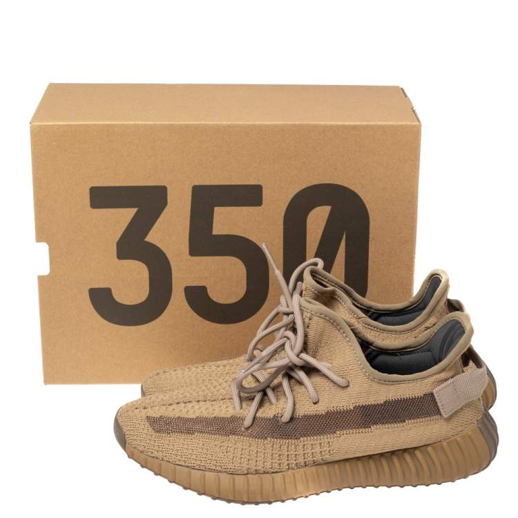 Pre Owned Yeezy x adidas Brown Knit Fabric Boost 350 V2 Earth Sneakers Size 41 1/3