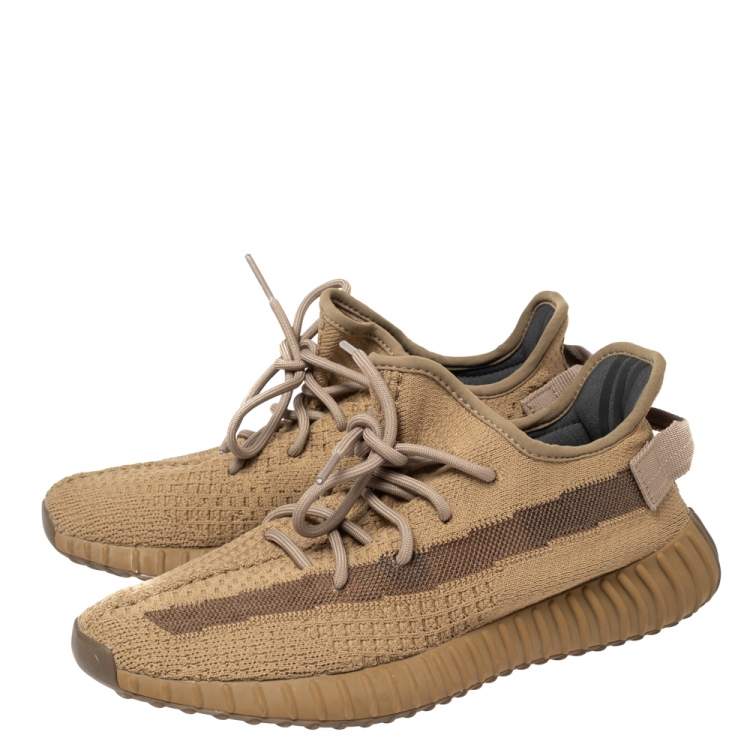 Pre Owned Yeezy x adidas Brown Knit Fabric Boost 350 V2 Earth Sneakers Size 41 1/3