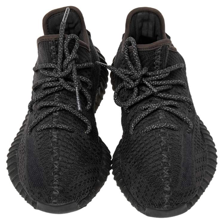 Pre Owned Yeezy x adidas Black Knit Fabric Boost 350 V2 Static Reflective Sneakers Size 39 1/3