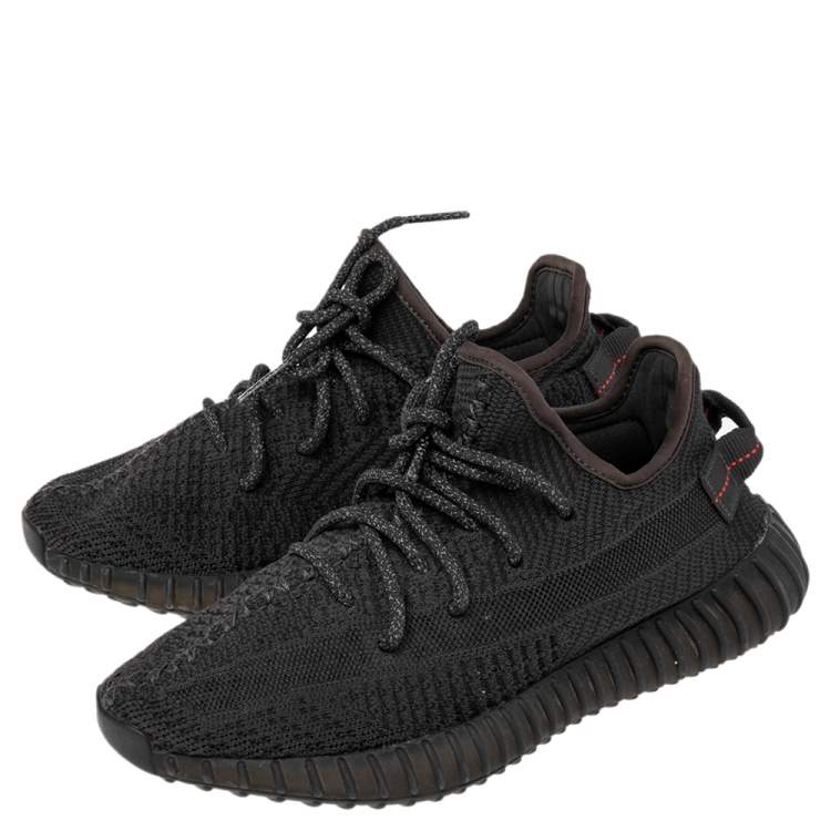 Pre Owned Yeezy x adidas Black Knit Fabric Boost 350 V2 Static Reflective Sneakers Size 39 1/3