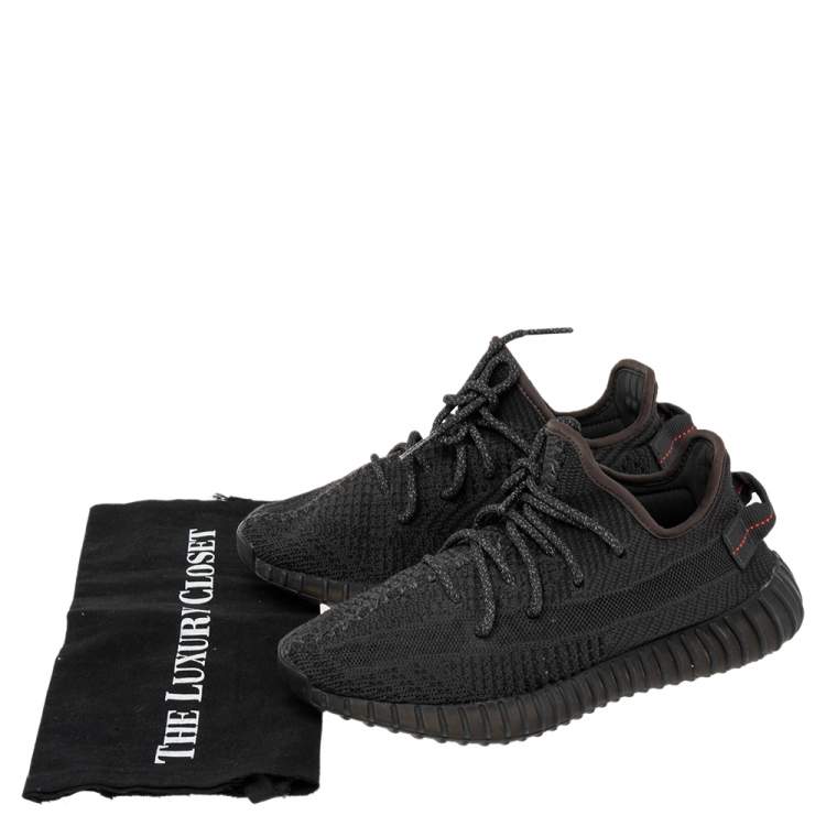Pre Owned Yeezy x adidas Black Knit Fabric Boost 350 V2 Static Reflective Sneakers Size 39 1/3