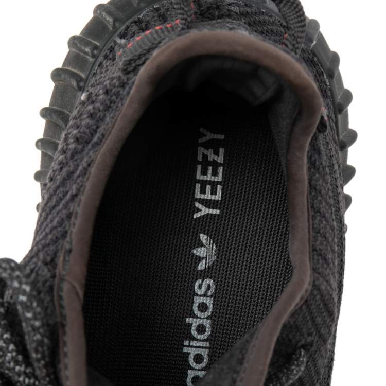 Pre Owned Yeezy x adidas Black Knit Fabric Boost 350 V2 Static Reflective Sneakers Size 39 1/3