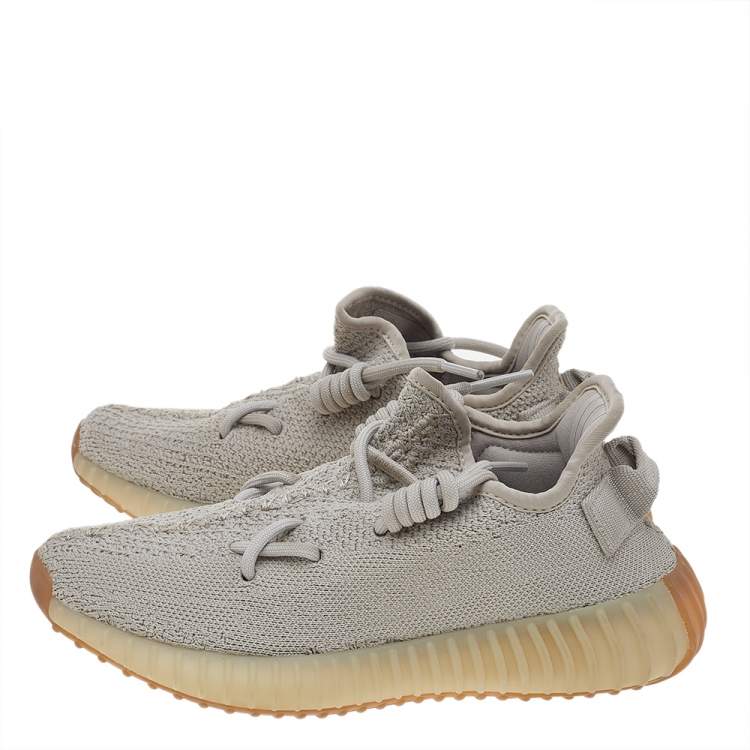 Pre Owned Yeezy x adidas Grey Knit Fabric Sesame Boost 350 V2 Low Top Sneakers Size 36