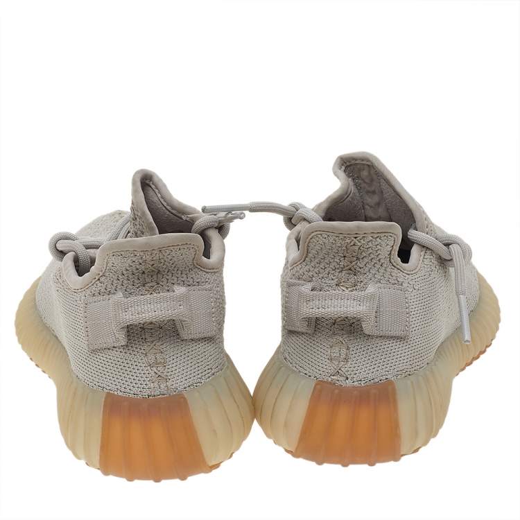Pre Owned Yeezy x adidas Grey Knit Fabric Sesame Boost 350 V2 Low Top Sneakers Size 36