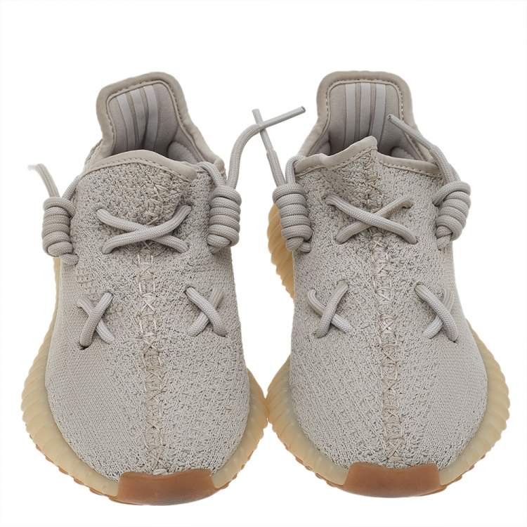 Pre Owned Yeezy x adidas Grey Knit Fabric Sesame Boost 350 V2 Low Top Sneakers Size 36