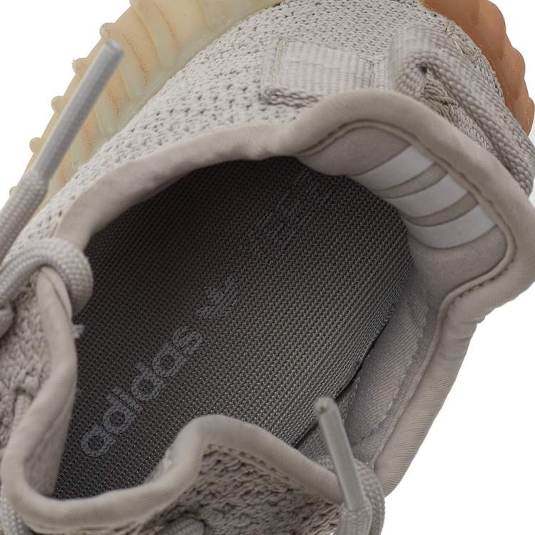 Pre Owned Yeezy x adidas Grey Knit Fabric Sesame Boost 350 V2 Low Top Sneakers Size 36