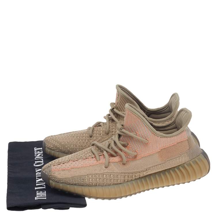 Pre Owned Yeezy x adidas Brown Knit Fabric Boost 350 V2 Sand Taupe Low Top Sneakers Size 43 1/3