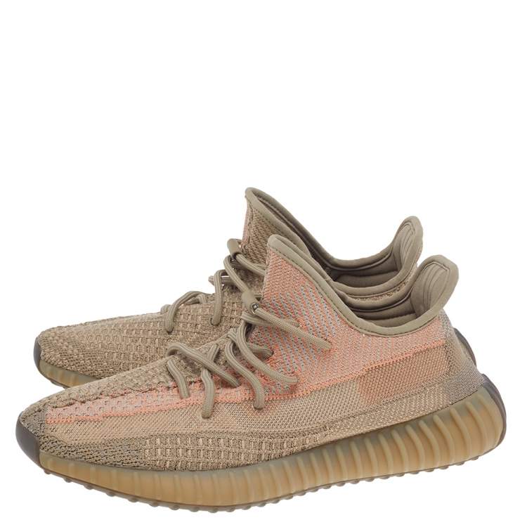 Pre Owned Yeezy x adidas Brown Knit Fabric Boost 350 V2 Sand Taupe Low Top Sneakers Size 43 1/3