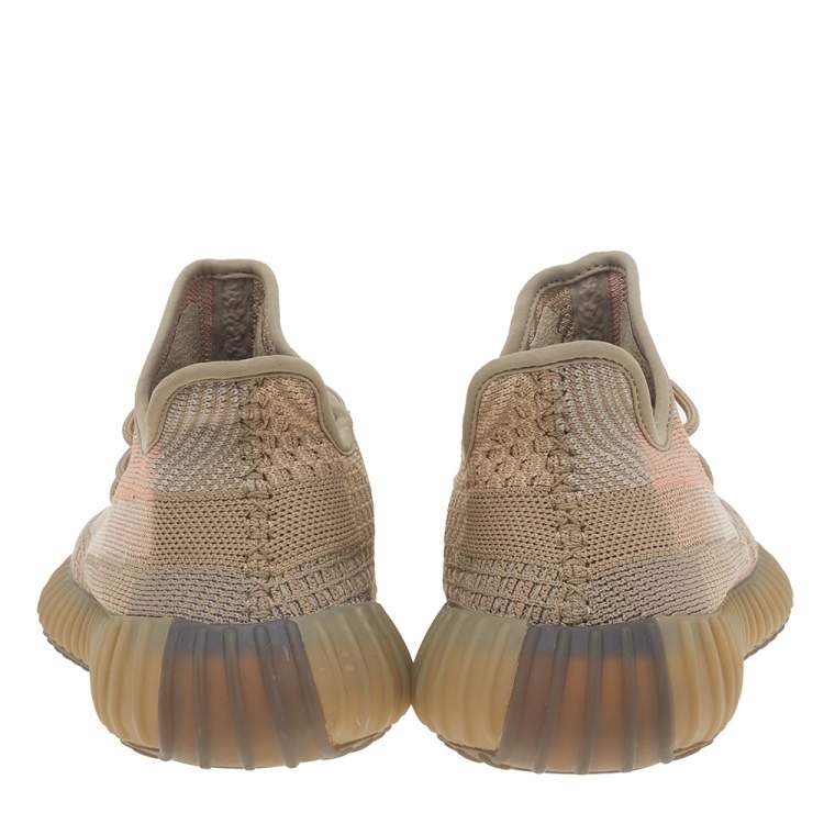 Pre Owned Yeezy x adidas Brown Knit Fabric Boost 350 V2 Sand Taupe Low Top Sneakers Size 43 1/3