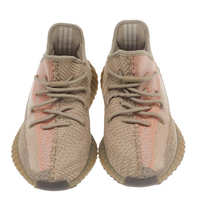 Pre Owned Yeezy x adidas Brown Knit Fabric Boost 350 V2 Sand Taupe Low Top Sneakers Size 43 1/3