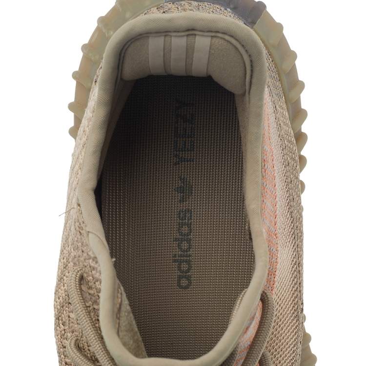 Pre Owned Yeezy x adidas Brown Knit Fabric Boost 350 V2 Sand Taupe Low Top Sneakers Size 43 1/3