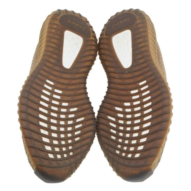 Pre Owned Yeezy x adidas Brown Knit Fabric Boost 350 V2 Sand Taupe Low Top Sneakers Size 43 1/3