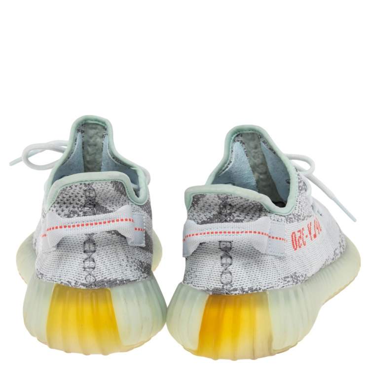Pre Owned Yeezy x adidas Blue/Grey Knit Fabric Boost 350 V2 2.0 Sneakers Size 44.5