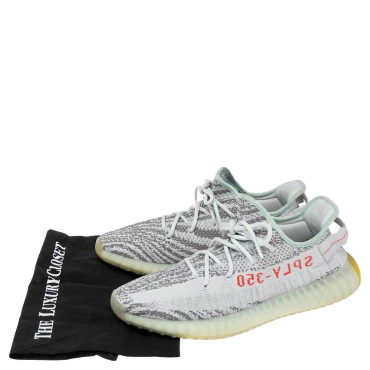 Pre Owned Yeezy x adidas Blue/Grey Knit Fabric Boost 350 V2 2.0 Sneakers Size 44.5