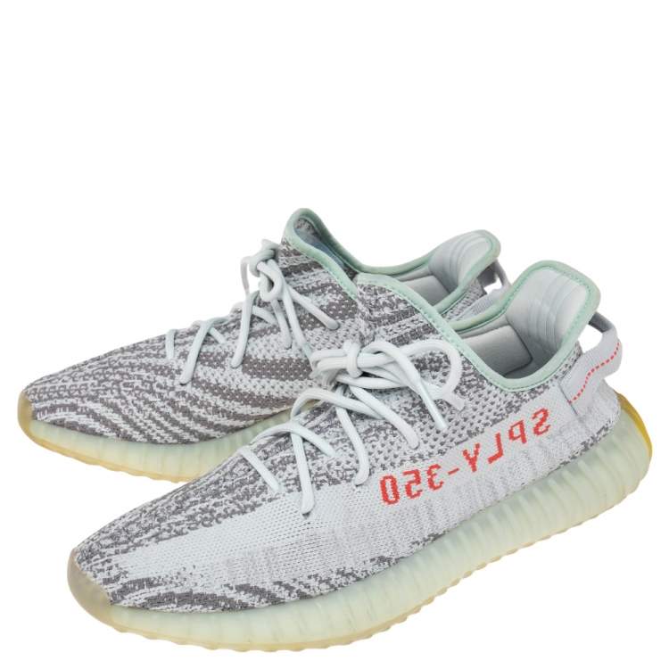 Pre Owned Yeezy x adidas Blue/Grey Knit Fabric Boost 350 V2 2.0 Sneakers Size 44.5