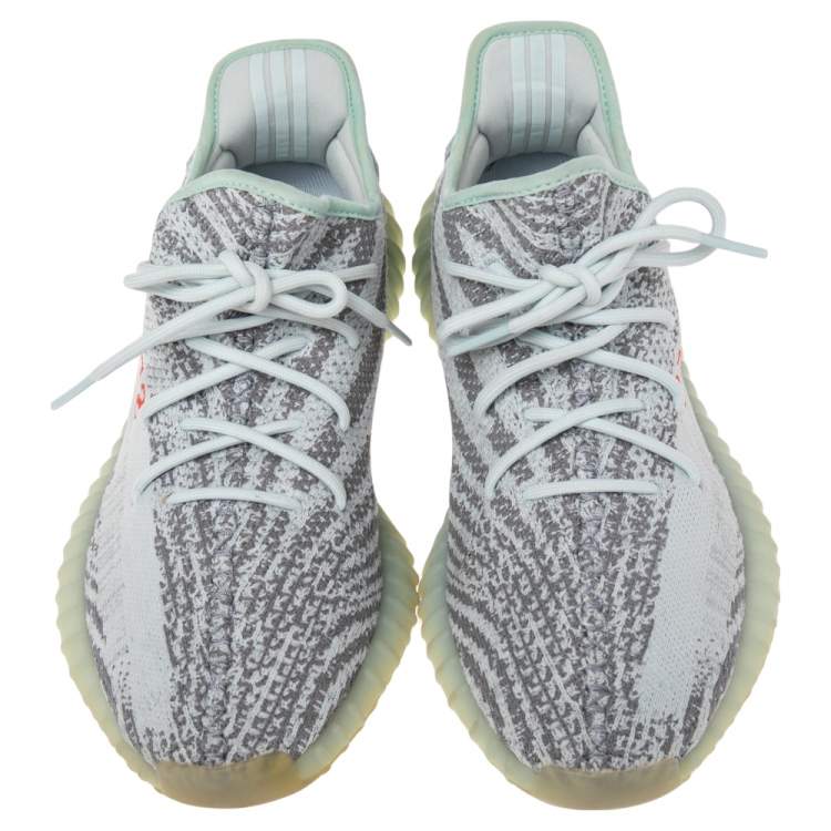 Pre Owned Yeezy x adidas Blue/Grey Knit Fabric Boost 350 V2 2.0 Sneakers Size 44.5