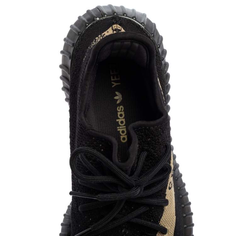 Pre Owned Yeezy x Adidas Core Black/Green Knit Fabric Boost 350 V2 Sneakers Size 43 1/3
