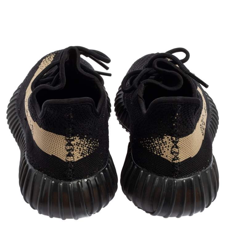 Pre Owned Yeezy x Adidas Core Black/Green Knit Fabric Boost 350 V2 Sneakers Size 43 1/3
