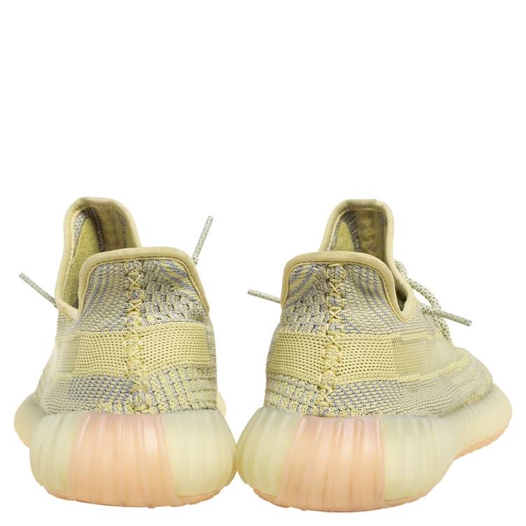 Pre Owned Yeezy x Adidas Yellow/Grey Knit Fabric Boost 350 V2 Antlia Non-Reflective Sneakers Size 44