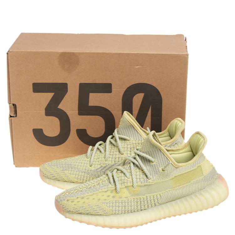 Pre Owned Yeezy x Adidas Yellow/Grey Knit Fabric Boost 350 V2 Antlia Non-Reflective Sneakers Size 44