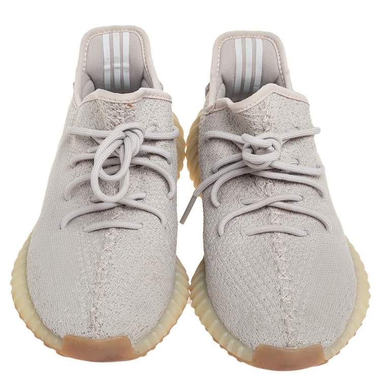 Pre Owned Yeezy x Adidas Grey Knit Fabric Boost 350 V2 Sesame Sneakers Size 42 2/3