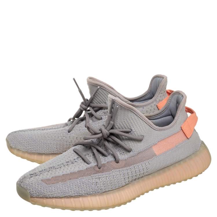 Pre Owned Yeezy x Adidas Grey Knit Fabric Boost 350 V2  Sneakers Size 46.5