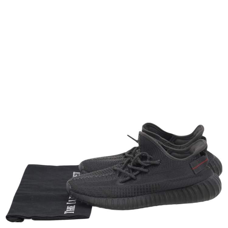 Pre Owned Yeezy x adidas Black Knit Fabric Boost 350 V2 Non-Reflective Low Top Sneakers Size 44