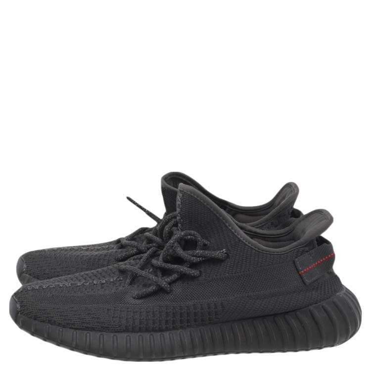 Pre Owned Yeezy x adidas Black Knit Fabric Boost 350 V2 Non-Reflective Low Top Sneakers Size 44