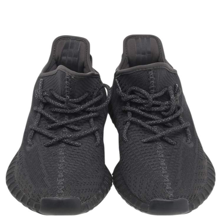 Pre Owned Yeezy x adidas Black Knit Fabric Boost 350 V2 Non-Reflective Low Top Sneakers Size 44