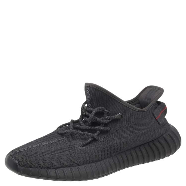 Pre Owned Yeezy x adidas Black Knit Fabric Boost 350 V2 Non-Reflective Low Top Sneakers Size 44