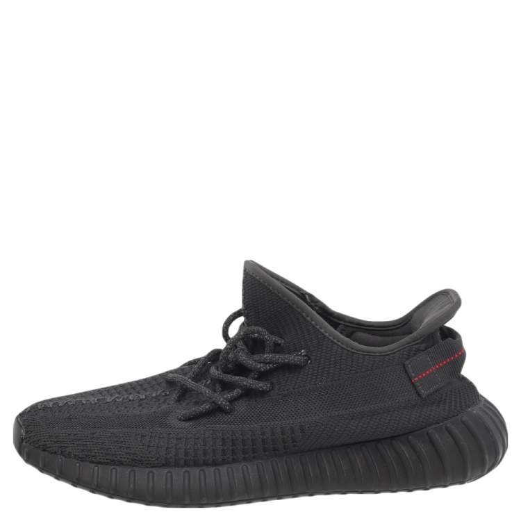 Pre Owned Yeezy x adidas Black Knit Fabric Boost 350 V2 Non-Reflective Low Top Sneakers Size 44
