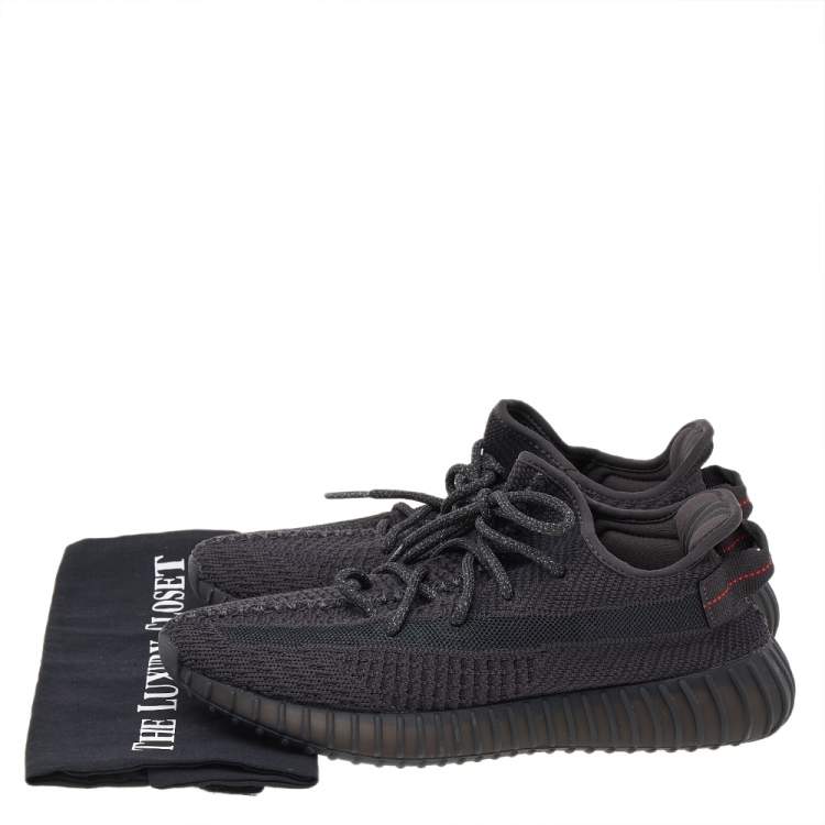 Pre Owned Yeezy x adidas Black Knit Fabric Boost 350 V2 Static Low Top Sneakers Size 42