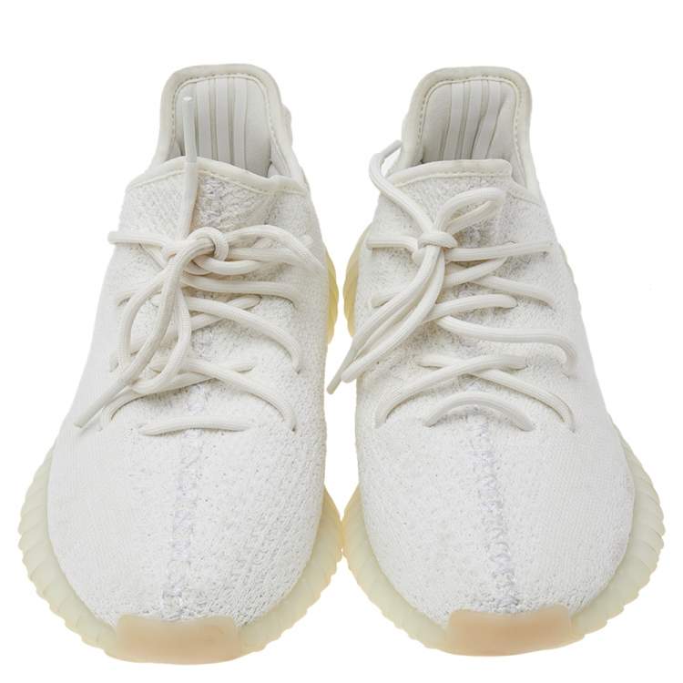 Pre Owned Yeezy x adidas White Knit Fabric Boost 350 V2 Triple White Low Top Sneakers Size 42