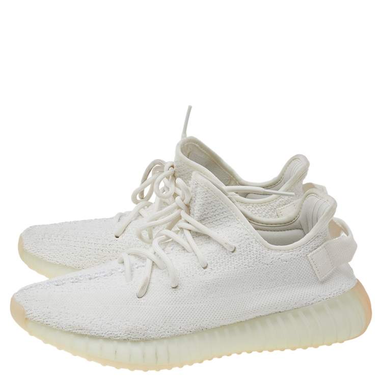 Pre Owned Yeezy x adidas White Knit Fabric Boost 350 V2 Triple White Low Top Sneakers Size 42