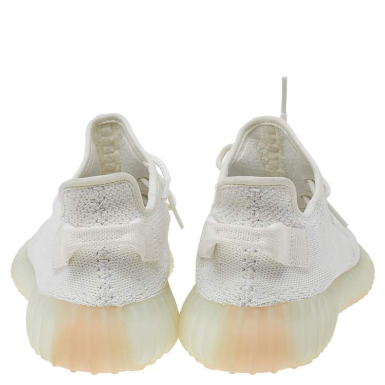 Pre Owned Yeezy x adidas White Knit Fabric Boost 350 V2 Triple White Low Top Sneakers Size 42