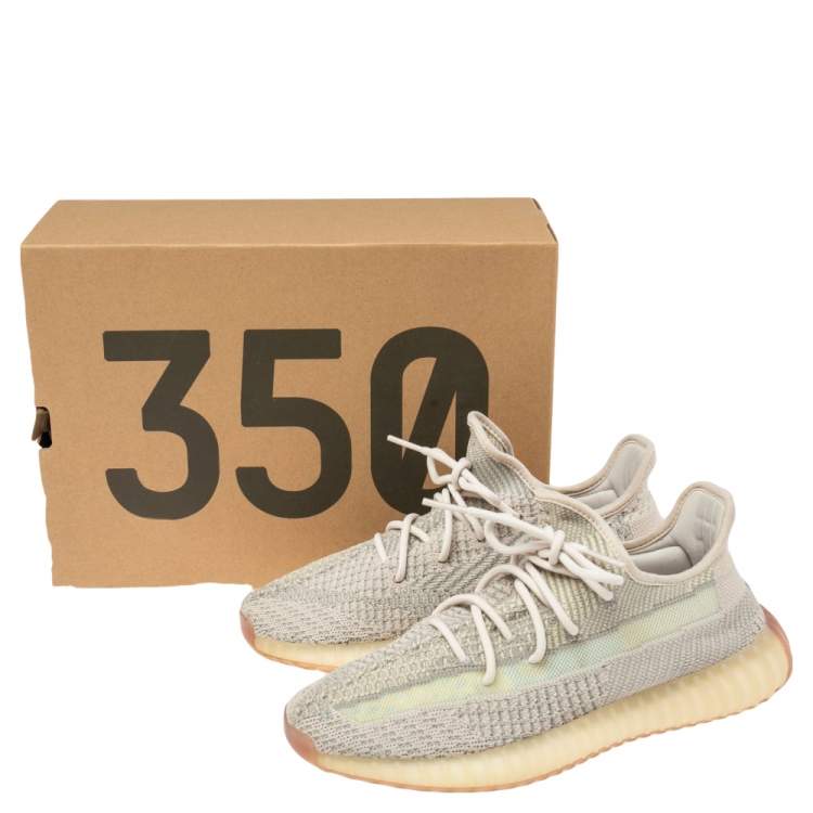 Pre Owned Adidas Yeezy Grey Knit Fabric 350 V2 Citrin Non Reflective Sneakers Size 42 2/3