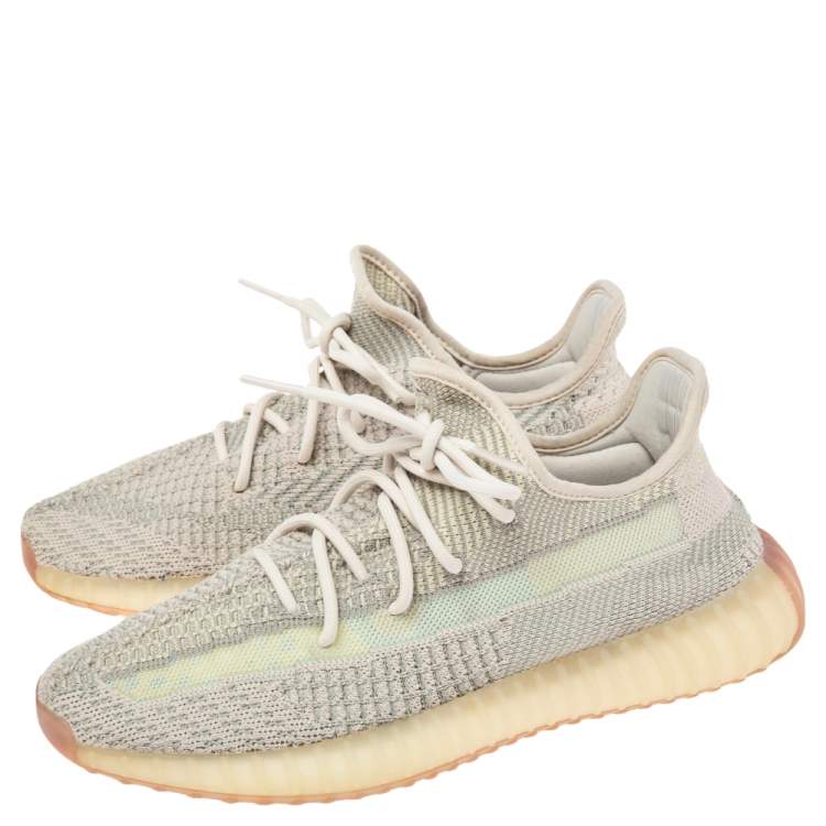 Pre Owned Adidas Yeezy Grey Knit Fabric 350 V2 Citrin Non Reflective Sneakers Size 42 2/3