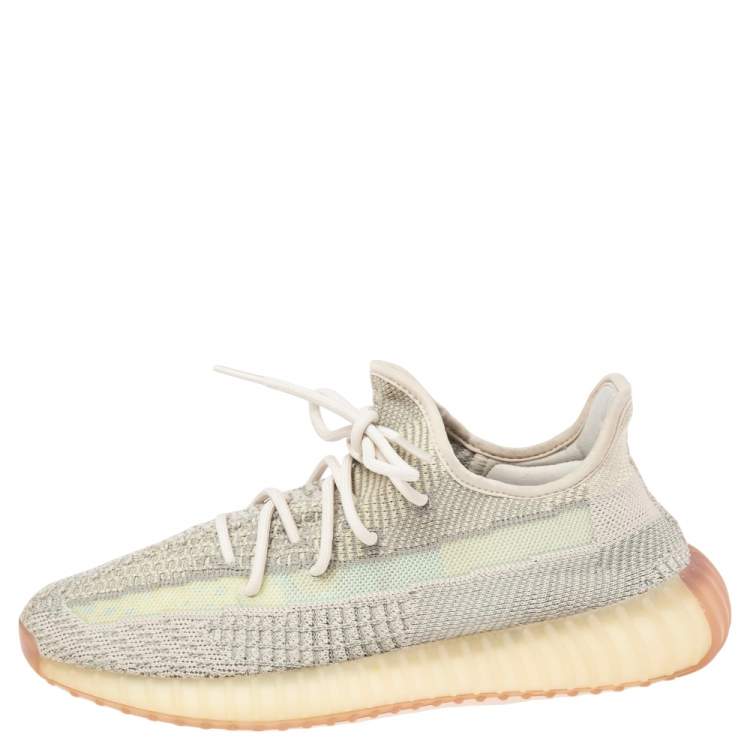 Pre Owned Adidas Yeezy Grey Knit Fabric 350 V2 Citrin Non Reflective Sneakers Size 42 2/3