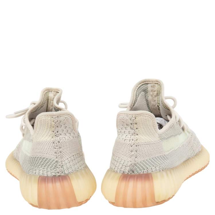 Pre Owned Adidas Yeezy Grey Knit Fabric 350 V2 Citrin Non Reflective Sneakers Size 42 2/3